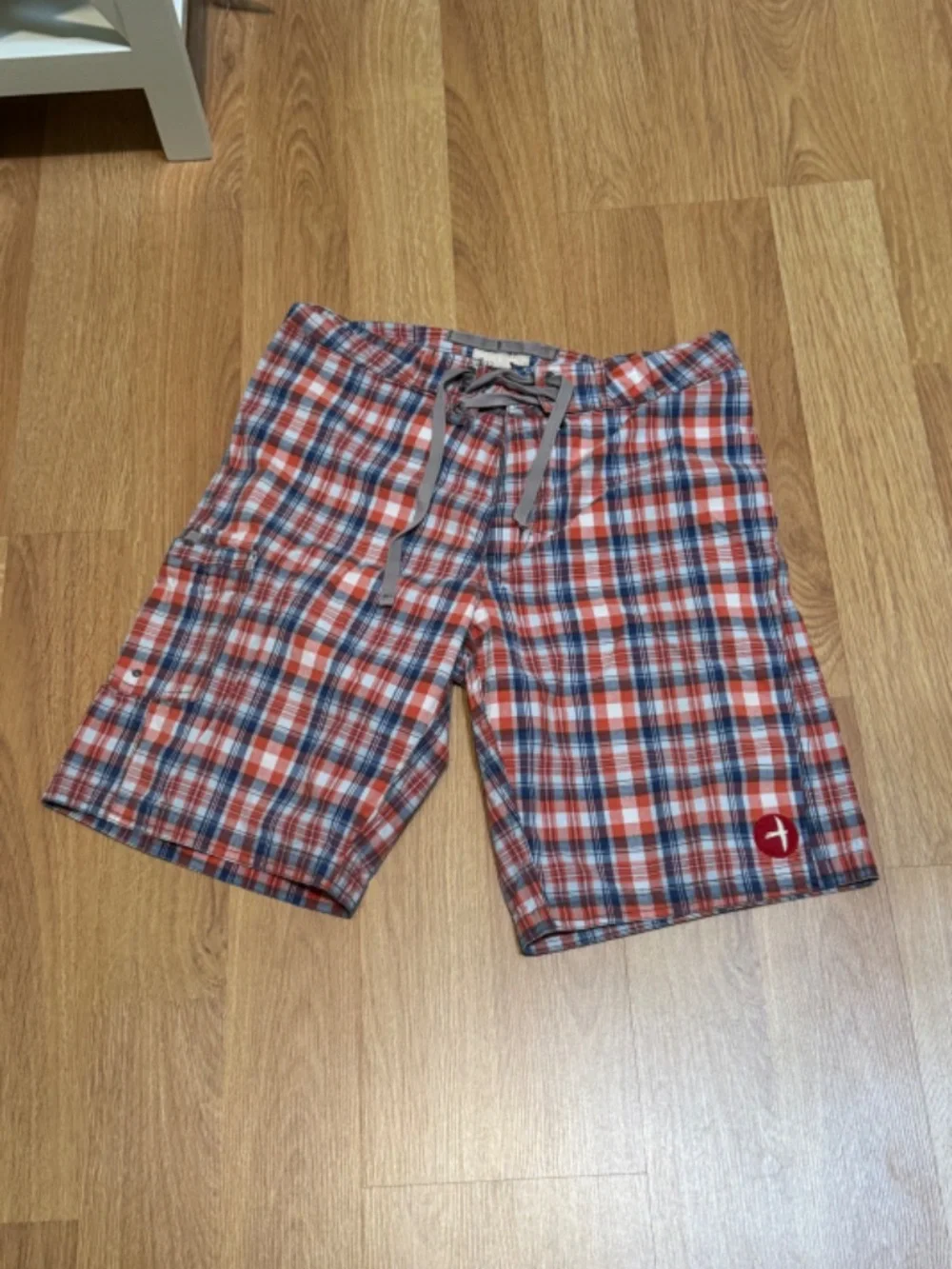 Relwen Men's Madras Board Shorts in Red and Blue